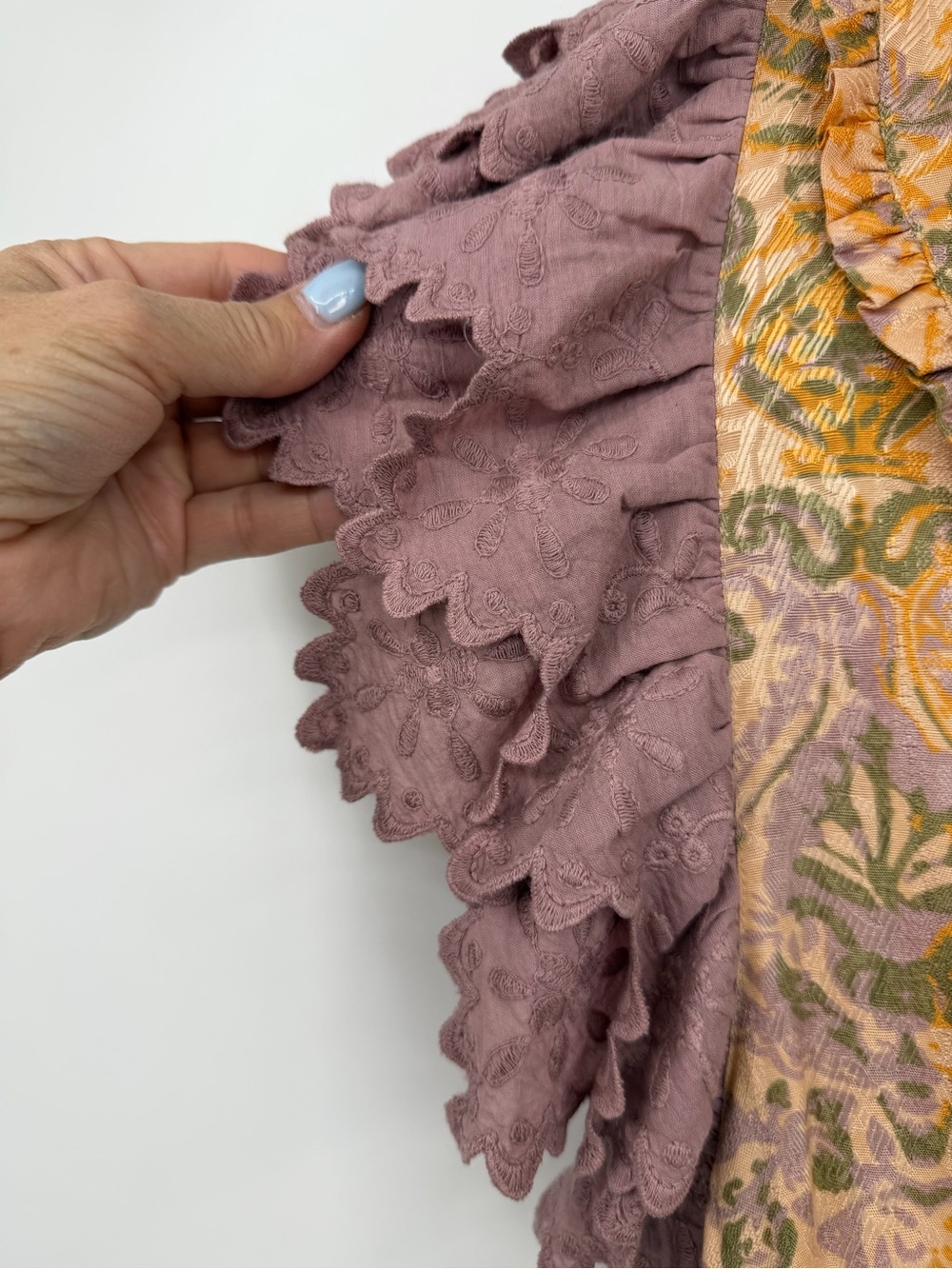 Anthro x Ollari Boho Paisley Maxi Dress Lace Flutter Sleeve Tiered Midi - Picture 5 of 6